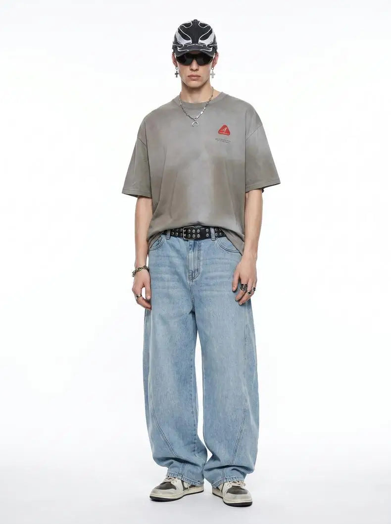 Custom LOGO men's 2026 denim scimitar pants cotton autumn new American retro washed old casual couple trousers