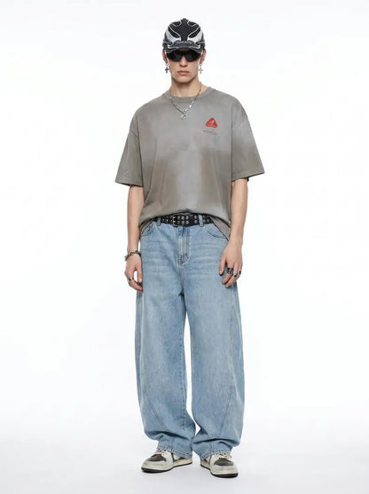 Custom LOGO men's 2026 denim scimitar pants cotton autumn new American retro washed old casual couple trousers