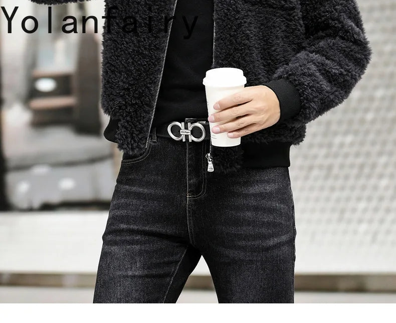 YOLANFAIRY 100% Wool Mens Real Fur Coat Winter 2024 Jackets Short Lambswool Coats Integrated Clothes Trend Top Chaquetas Hombre