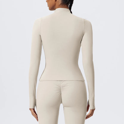 Hearuisavy Half Zipper High Collar Sports Shirts Quick-Dry Yoga Clothing Women Sportswear Fitness Long Sleeve Tight Clothes