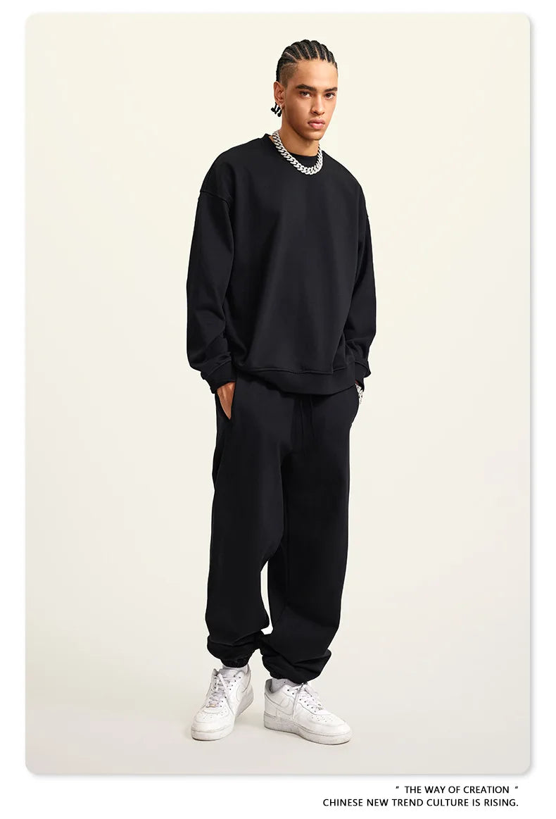 Custom LOGO men's and women's spring autumn and winter new American 440G heavy terry loose pullover crew neck sweater