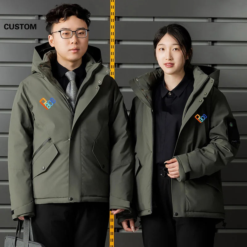 Winter Warm duck down Jacket Custom Logo Thick Skiing Down Jacket Coat Print Company Brand Design Outdoor Windproof jacket