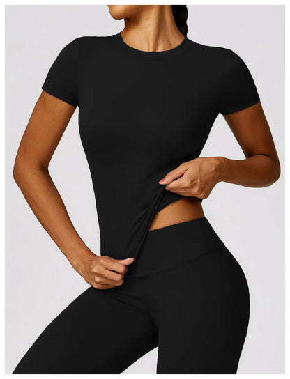 Custom LOGO women's summer short-sleeved t-shirt quick-drying yoga clothes fitness tops outdoor running sports short sleeves