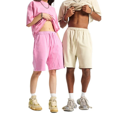 Custom LOGO men's new washed 420G European and American 100% cotton retro terry couple casual sports shorts