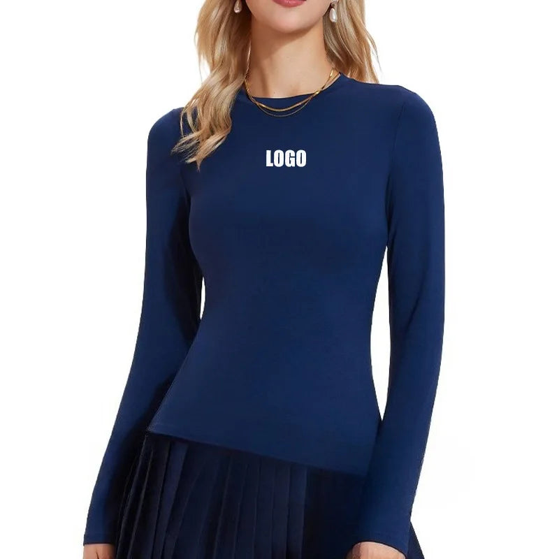 Custom LOGO Women's Naked Yoga Suit Long Sleeve T-Shirt Elastic Quick Drying Slim Fit Belly Running Fitness Top