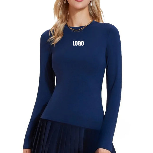 Custom LOGO Women's Naked Yoga Suit Long Sleeve T-Shirt Elastic Quick Drying Slim Fit Belly Running Fitness Top