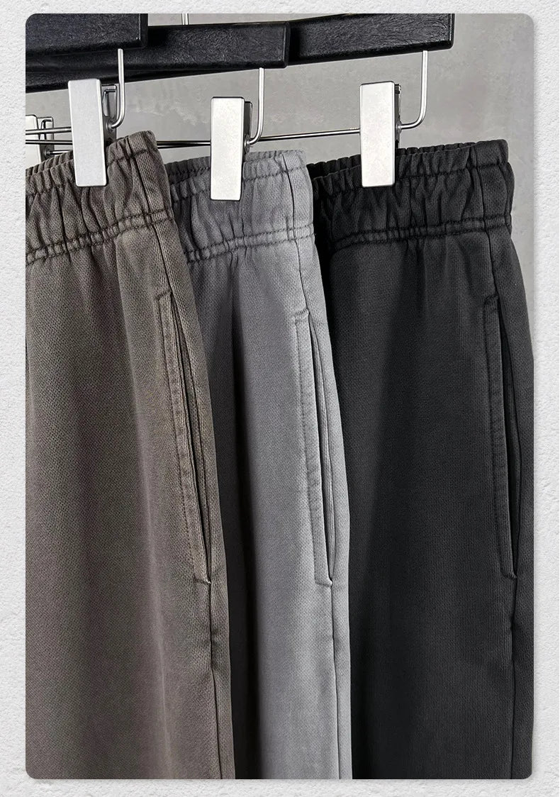 Customized LOGO Men's 2025 Autumn New 480G Heavy 100% Cotton Black Pattern Straight Loose Casual Pants
