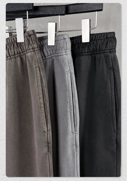 Customized LOGO Men's 2025 Autumn New 480G Heavy 100% Cotton Black Pattern Straight Loose Casual Pants