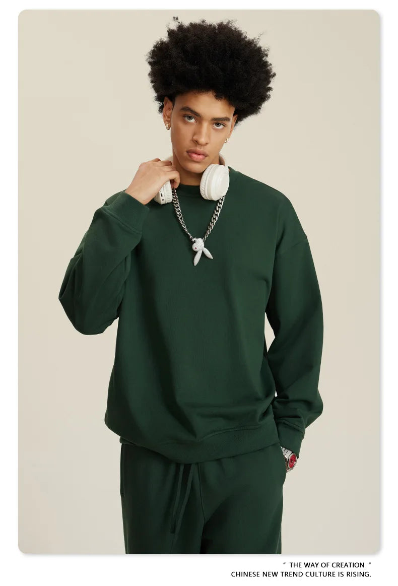 Custom LOGO men's and women's spring autumn and winter new American 440G heavy terry loose pullover crew neck sweater