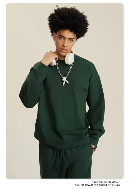 Custom LOGO men's and women's spring autumn and winter new American 440G heavy terry loose pullover crew neck sweater