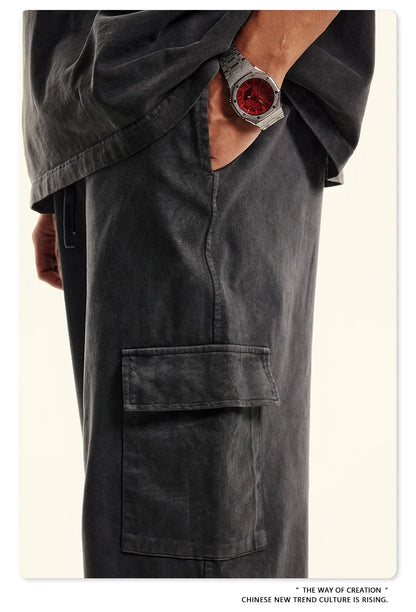 Custom LOGO Men's 358G Spring Summer 100% Cotton New Teen Thin Multi-Pocket American Retro Washing Tooling Casual Couple Pants
