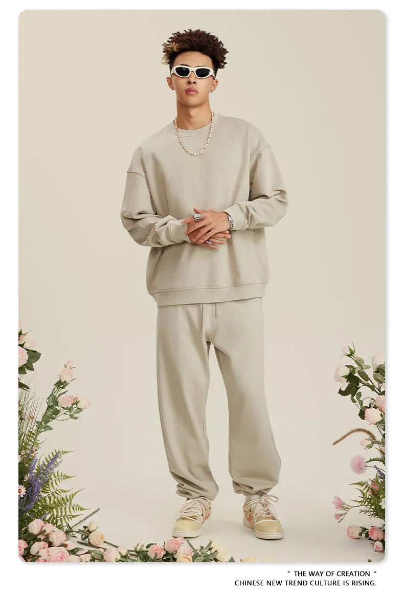 Custom LOGO men's and women's spring autumn and winter new American 440G heavy terry loose pullover crew neck sweater