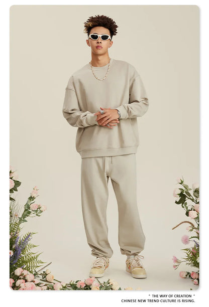 Custom LOGO men's and women's spring autumn and winter new American 440G heavy terry loose pullover crew neck sweater