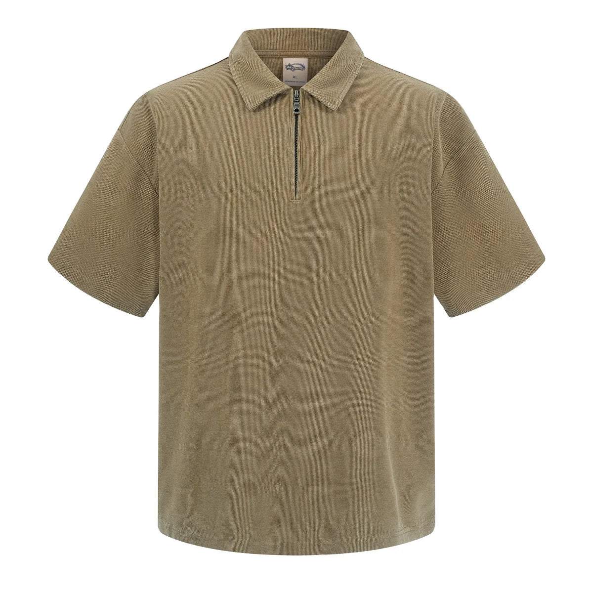 Custom LOGO Men's 2026 New Polo Shirt 325G Cotton Polyester YKK Zipper Batik Waffle Wash Old Short Sleeve T-Shirt