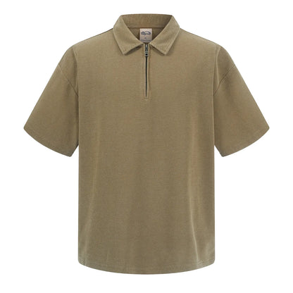 Custom LOGO Men's 2026 New Polo Shirt 325G Cotton Polyester YKK Zipper Batik Waffle Wash Old Short Sleeve T-Shirt