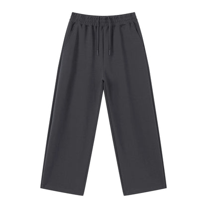 Personalized LOGO custom men's 320G cotton polyester vertical wide-leg pants drawstring elastic waist casual straight trousers