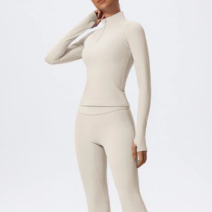 Hearuisavy Half Zipper High Collar Sports Shirts Quick-Dry Yoga Clothing Women Sportswear Fitness Long Sleeve Tight Clothes