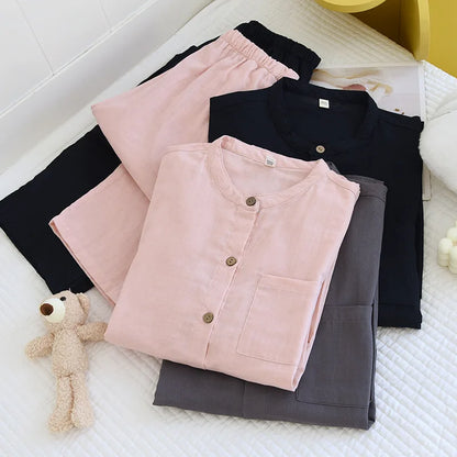 2026 New Spring/Summer Couple's Pajama Set 100% Cotton Simple Men's and Women's Long Sleeve Long Pants Two Piece Home Clothes