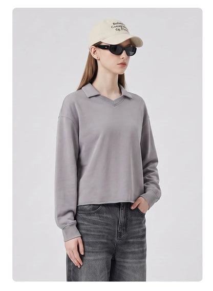 Custom LOGO men's clothing 380G old money wind 100% cotton BOXY short and wide washed old small V-neck curling terry sweater