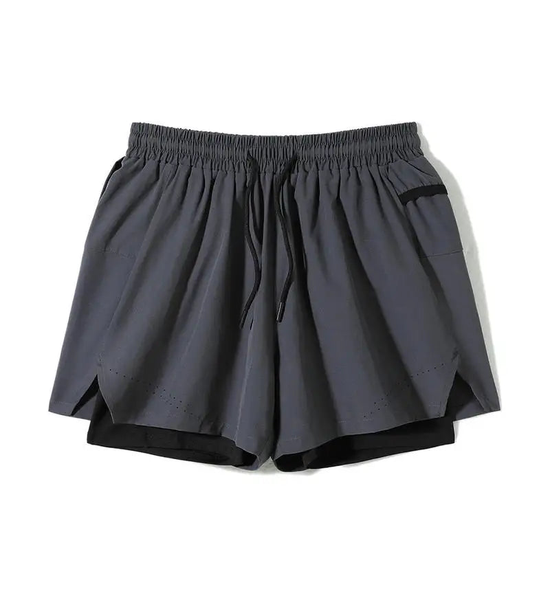 #51147-XIYU Custom LOGO Print Men's Running Shorts Quick-drying Fitness Black Double Layer Men New Sport Workout Training Short