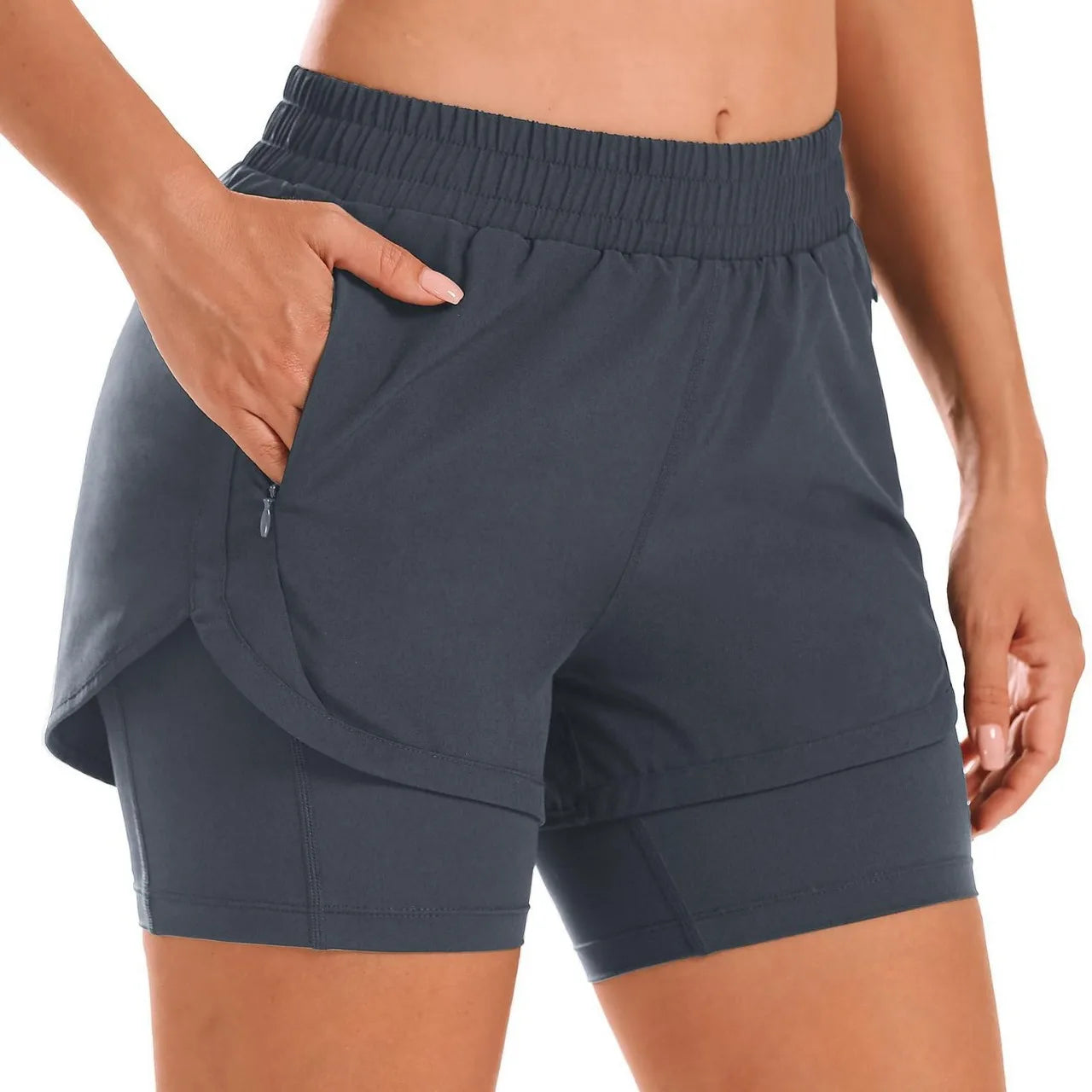 Custom LOGO women's breathable loose anti-light yoga zipper pocket outdoor mountaineering running sports shorts