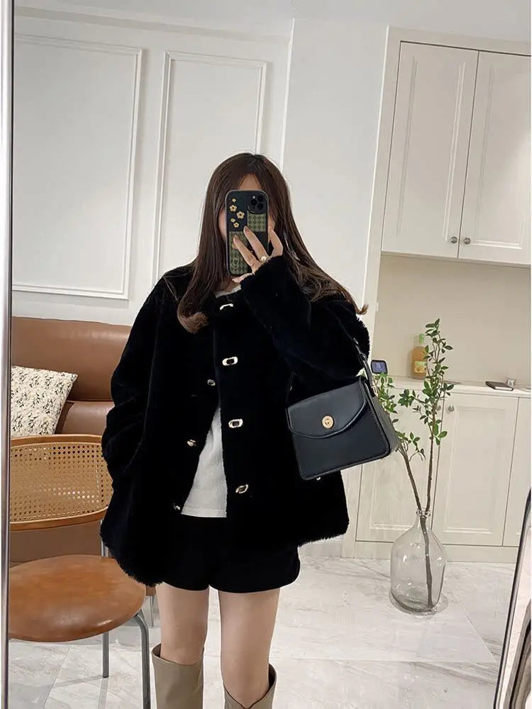 Lamb Fur Jacket for Women Pure Wool Fur Coats Particle Sheep Fleece Gold Buckle Composite Fur Integrated Women's Winter Coat FCY