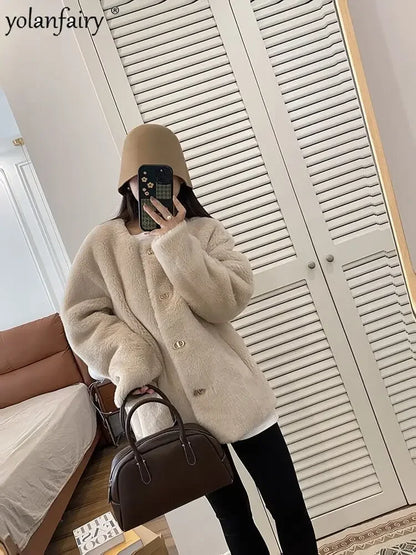 Lamb Fur Jacket for Women Pure Wool Fur Coats Particle Sheep Fleece Gold Buckle Composite Fur Integrated Women's Winter Coat FCY