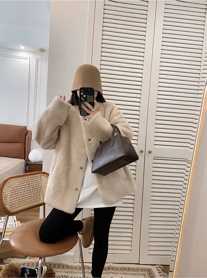 Lamb Fur Jacket for Women Pure Wool Fur Coats Particle Sheep Fleece Gold Buckle Composite Fur Integrated Women's Winter Coat FCY