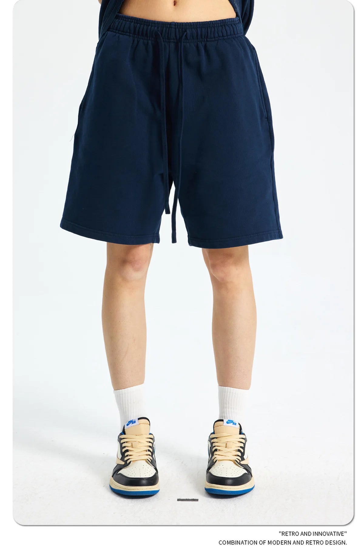 Custom LOGO men's new washed 420G European and American 100% cotton retro terry couple casual sports shorts
