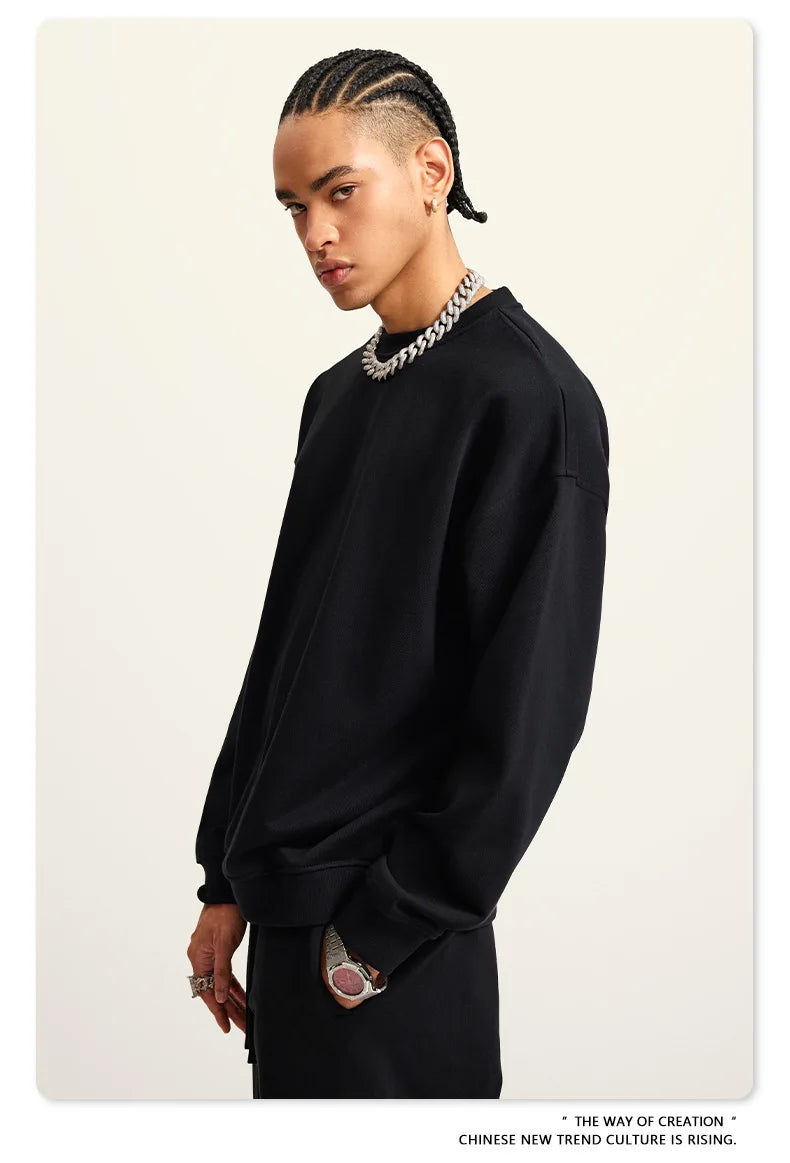 Custom LOGO men's and women's spring autumn and winter new American 440G heavy terry loose pullover crew neck sweater