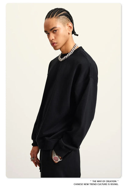 Custom LOGO men's and women's spring autumn and winter new American 440G heavy terry loose pullover crew neck sweater