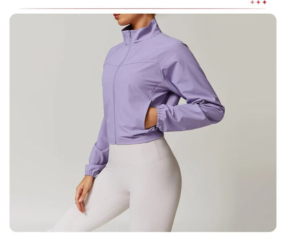 Custom LOGO Women's Quick-Dry Stand Collar Yoga Jacket, Thin Windproof Outdoor Running Fitness Long-Sleeve Sports Jacket