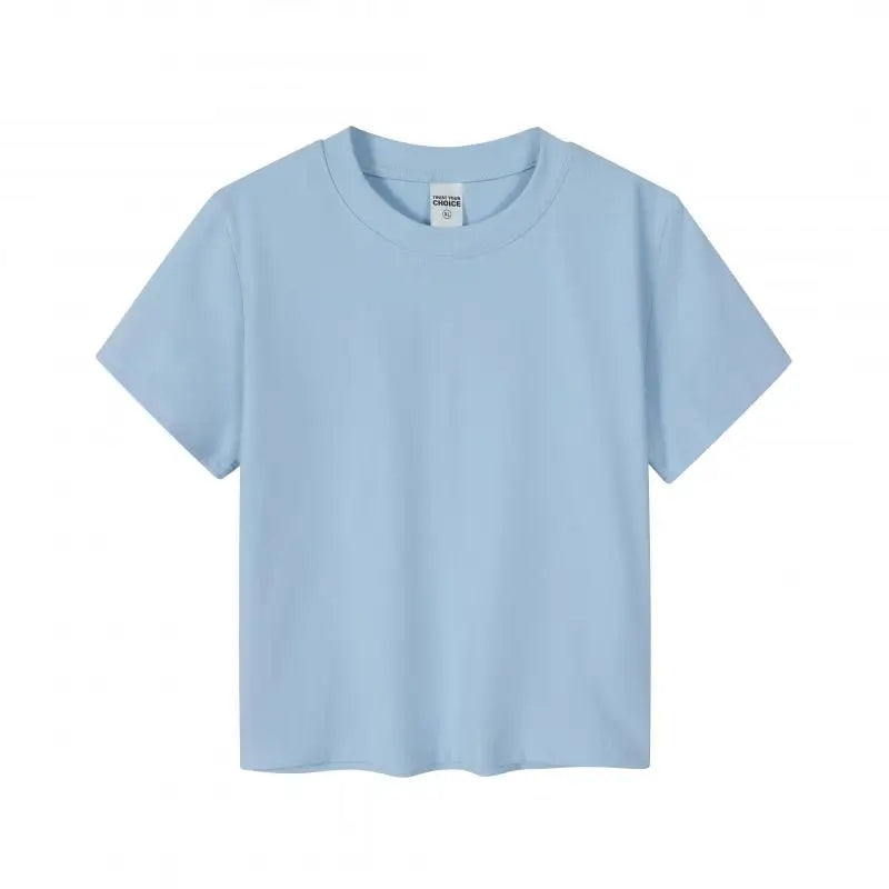 Crop Top Women Custom LOGO Free Print  Short Sleeve  Solid Slim Fit Crew Neck Tee Basic Skinny Tight Casual Workout Yoga Tshirt