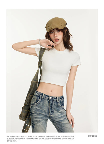 Crop Top Women Custom LOGO Free Print  Short Sleeve  Solid Slim Fit Crew Neck Tee Basic Skinny Tight Casual Workout Yoga Tshirt