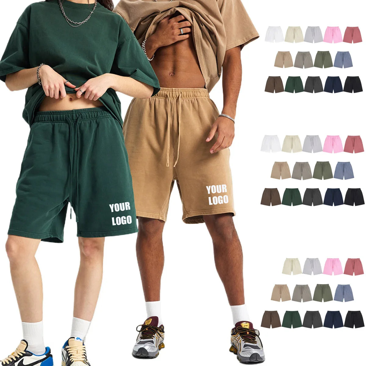 Custom LOGO men's new washed 420G European and American 100% cotton retro terry couple casual sports shorts