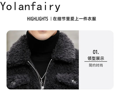 YOLANFAIRY 100% Wool Mens Real Fur Coat Winter 2024 Jackets Short Lambswool Coats Integrated Clothes Trend Top Chaquetas Hombre