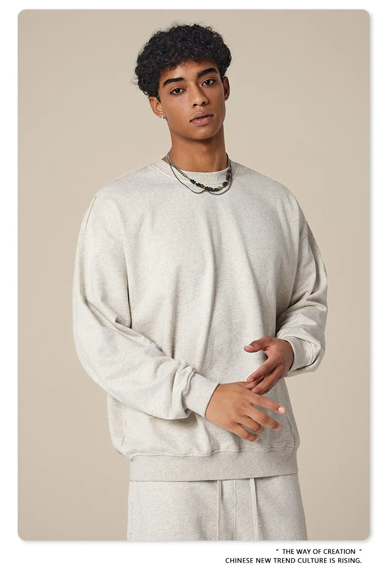 Custom LOGO men's and women's spring autumn and winter new American 440G heavy terry loose pullover crew neck sweater