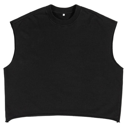 Custom LOGO Men's 340G Heavy Cotton Polyester Casual Short Vest Trendy Loose Hemming Loose Couple Sleeveless Top