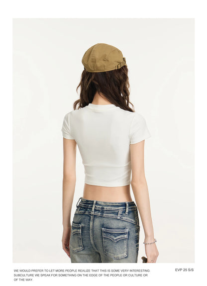 Crop Top Women Custom LOGO Free Print  Short Sleeve  Solid Slim Fit Crew Neck Tee Basic Skinny Tight Casual Workout Yoga Tshirt