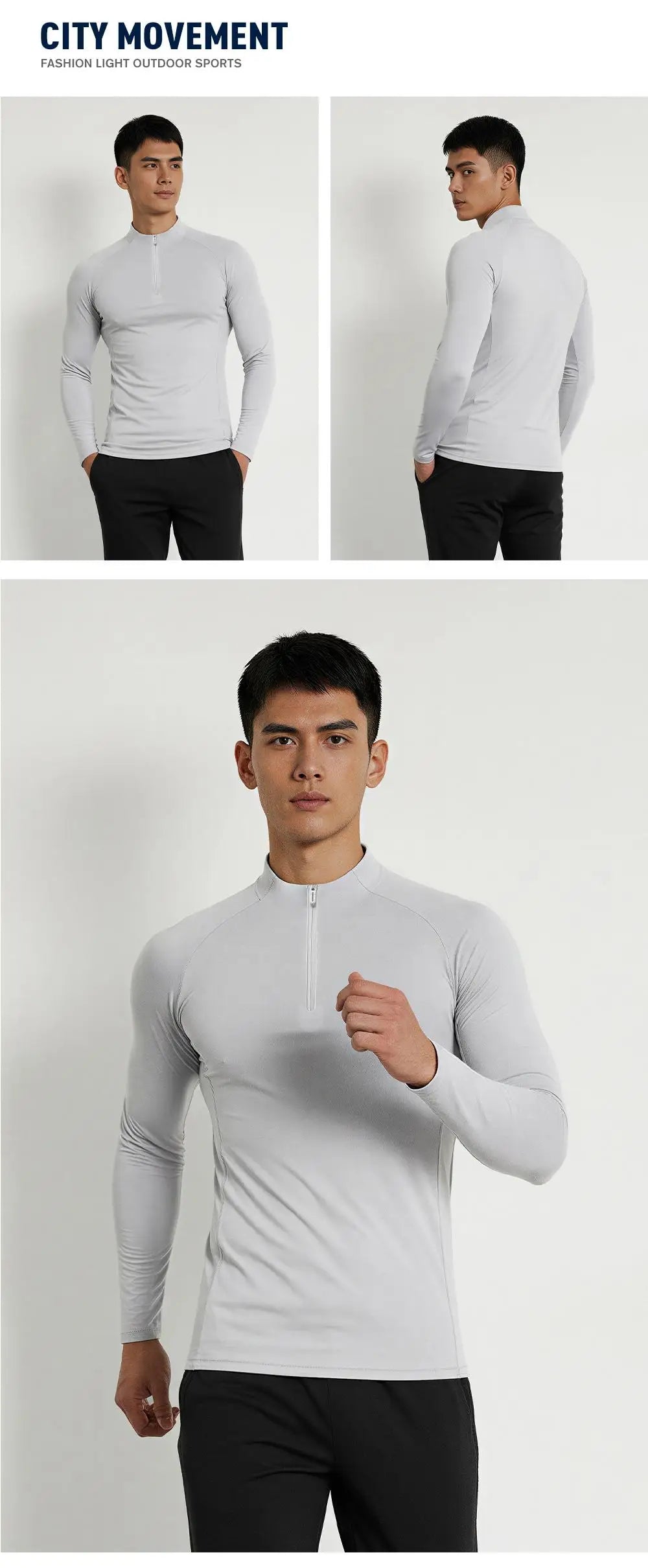 #9907-XIYU Custom LOGO Fitness Compression Sport Gym Running Exercise Elastic Long Sleeves half zip High neck Tops men T-shirt