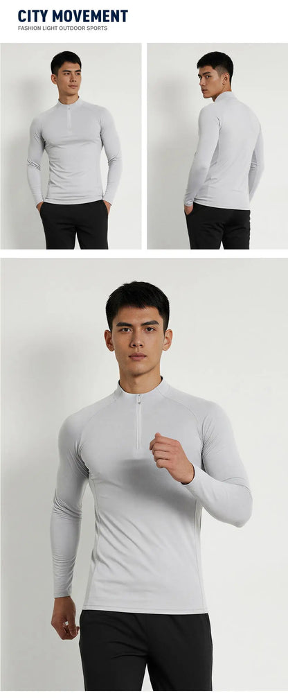 #9907-XIYU Custom LOGO Fitness Compression Sport Gym Running Exercise Elastic Long Sleeves half zip High neck Tops men T-shirt
