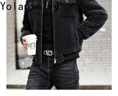 YOLANFAIRY 100% Wool Mens Real Fur Coat Winter 2024 Jackets Short Lambswool Coats Integrated Clothes Trend Top Chaquetas Hombre