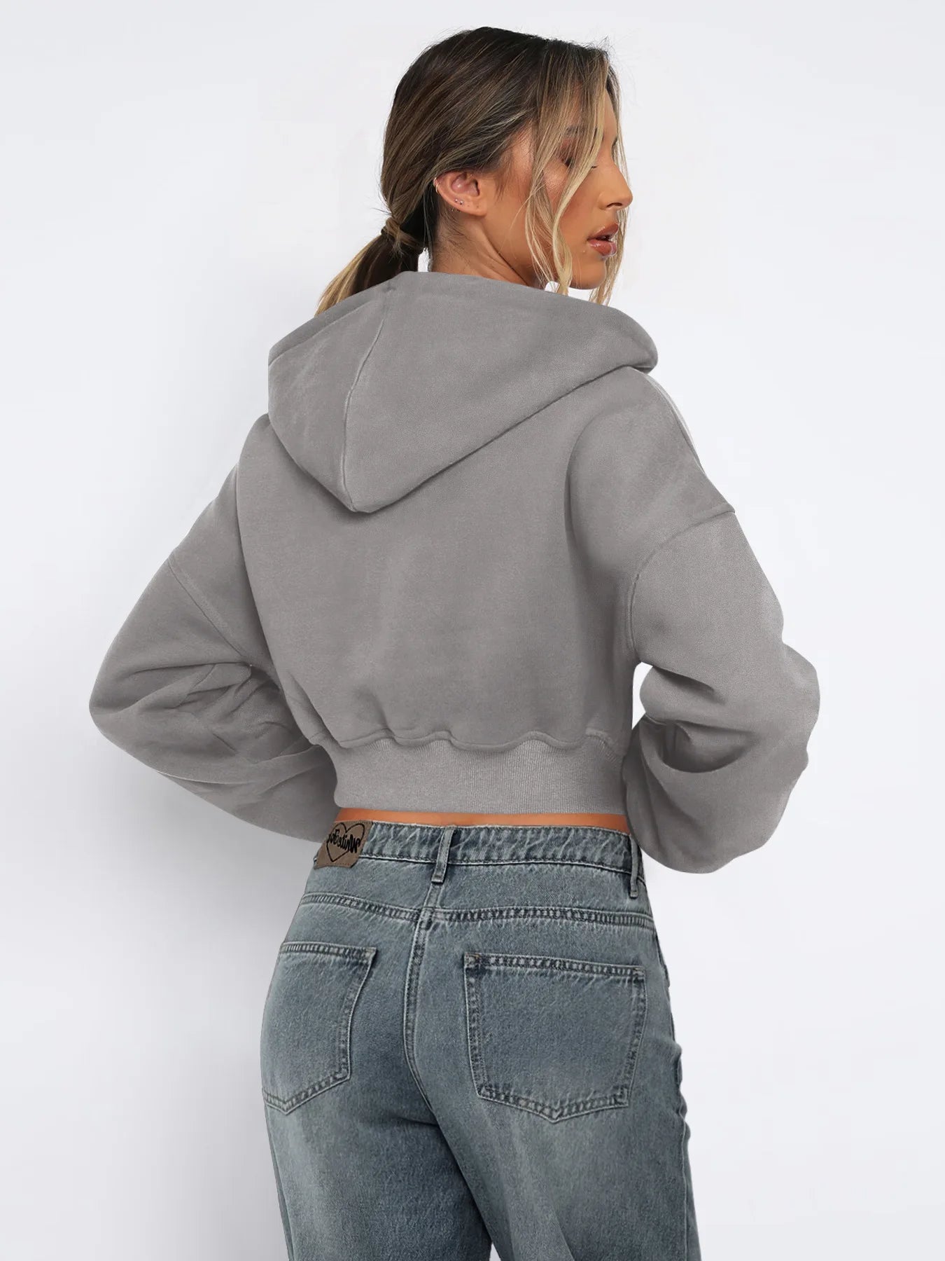 Custom LOGO women's short European and American style fashion street long-sleeved autumn and winter loose hooded sweater