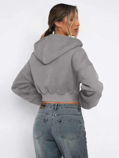 Custom LOGO women's short European and American style fashion street long-sleeved autumn and winter loose hooded sweater