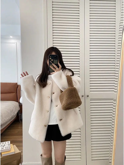 Lamb Fur Jacket for Women Pure Wool Fur Coats Particle Sheep Fleece Gold Buckle Composite Fur Integrated Women's Winter Coat FCY