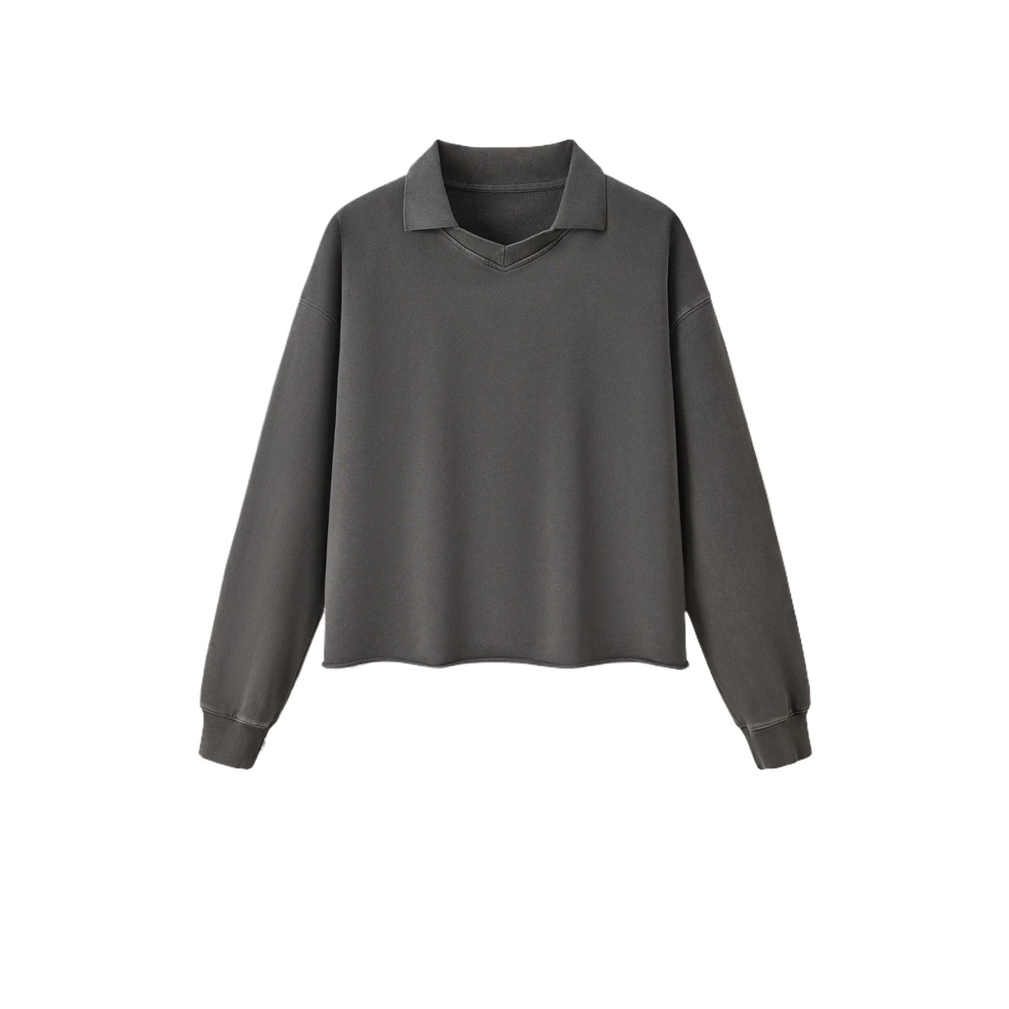 Custom LOGO men's clothing 380G old money wind 100% cotton BOXY short and wide washed old small V-neck curling terry sweater