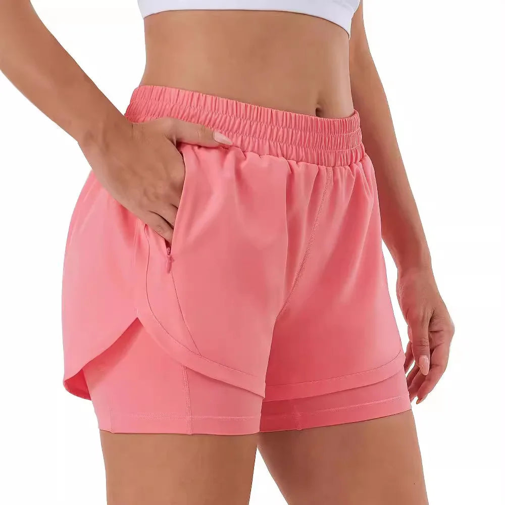 Custom LOGO women's breathable loose anti-light yoga zipper pocket outdoor mountaineering running sports shorts