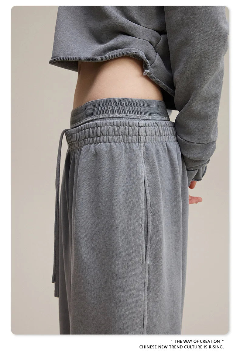 Custom LOGO Women's 2025 Spring and Autumn 370G Heavy 100% Cotton Retro Style Old and Skinny Double Waist Casual Straight Pants