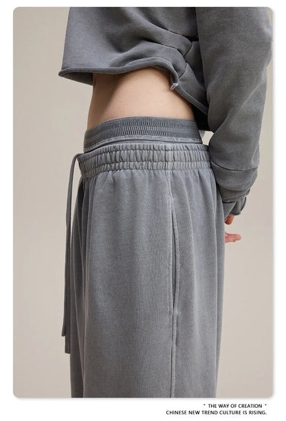Custom LOGO Women's 2025 Spring and Autumn 370G Heavy 100% Cotton Retro Style Old and Skinny Double Waist Casual Straight Pants