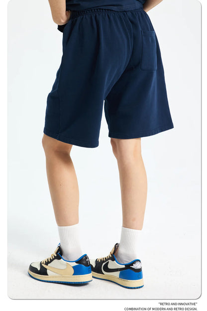 Custom LOGO men's new washed 420G European and American 100% cotton retro terry couple casual sports shorts